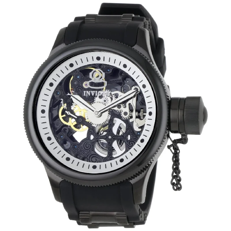 Retro digital watches-Invicta Men's 1091 Russian Diver Quinotaur Mechanical Black Polyurethane Watch