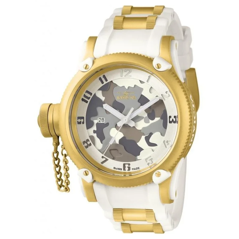 Quartz movement watches-Invicta Men's 11338 Russian Diver White and GLD Ins Polyurethane and Stainless Steel Watch