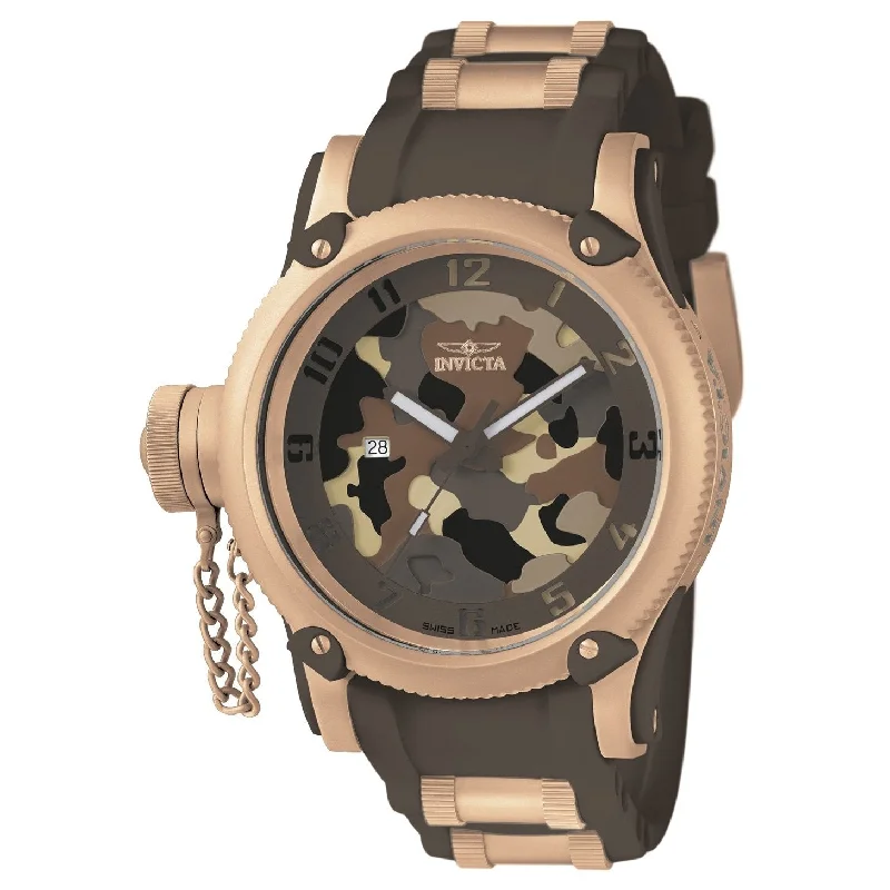 Gold bracelet watches-Invicta Men's 11342 Russian Diver Brown and Rose-Tone Polyurethane and Stainless Steel Watch