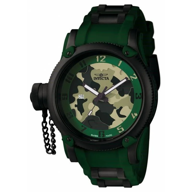 Rectangular strap watches-Invicta Men's 1197 Russian Diver Green Polyurethane and Stainless Steel Watch