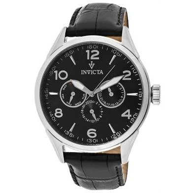 Lightweight face watches-Invicta Men's 12195 Vintage Multi-Function Black Leather Watch