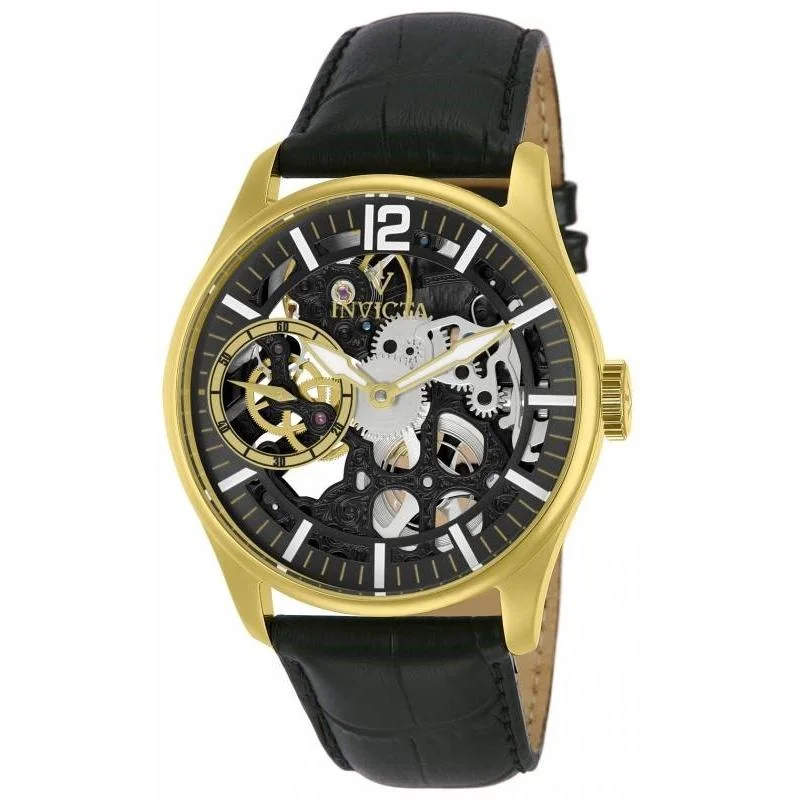 Stone accent watches-Invicta Men's 12405 Vintage Mechanical Multi-Function Black Leather Watch