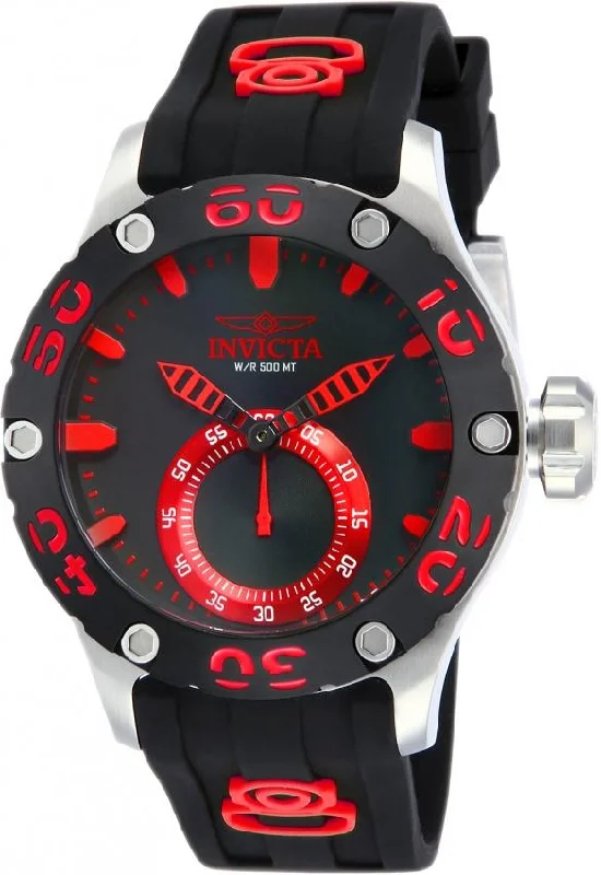 Adjustable strap watches-Invicta Men's 12702 Russian Diver Black and Red Polyurethane Watch