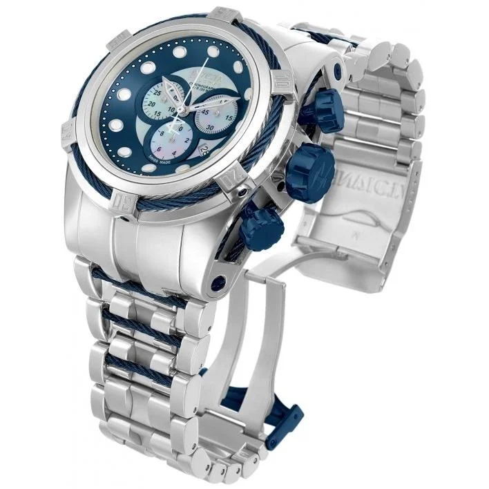 Floral dial watches-Invicta Men's 12728 Reserve Bolt Zeus Chronograph Silver and Blue Inserts Stainless Steel Watch