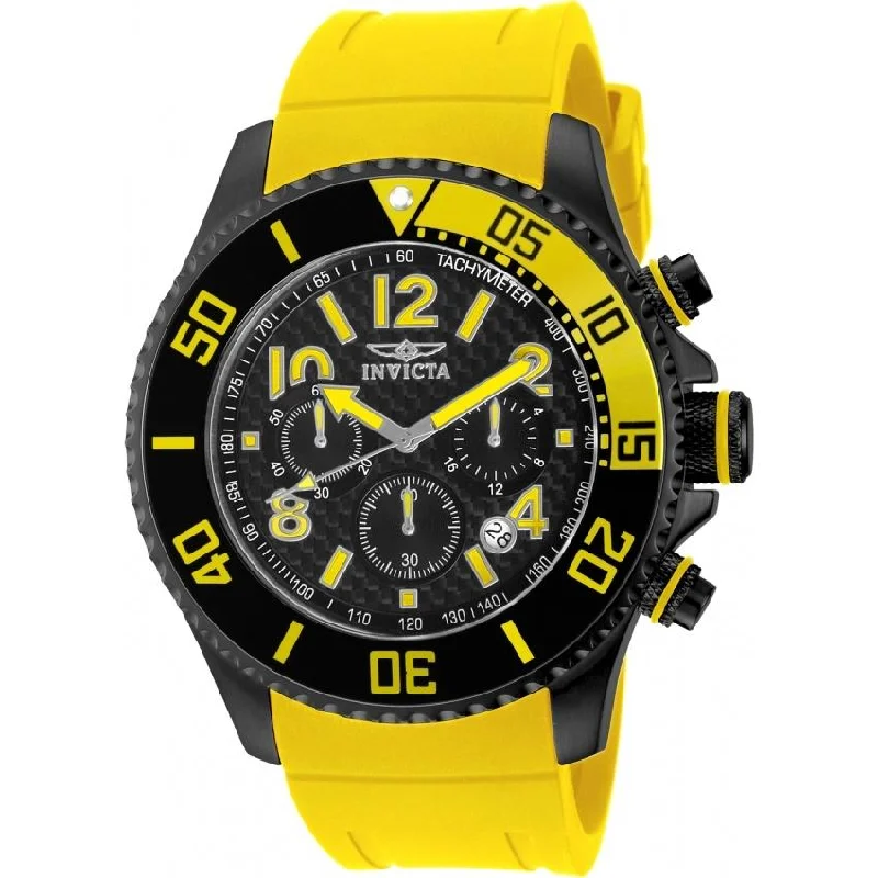 Oval face watches-Invicta Men's 13732 Pro Diver Chronograph Yellow Polyurethane Watch