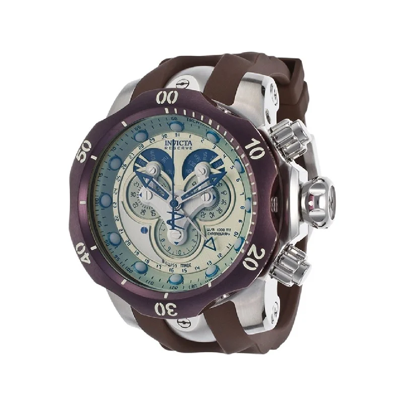 Silicone band watches-Invicta Men's 14461 Reserve Venom Chronograph Brown and Silver Polyurethane and Stainless Steel Watch