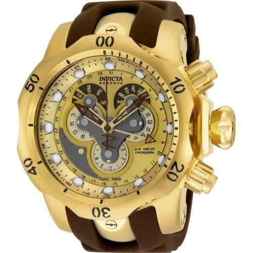 Retro digital watches-Invicta Men's 14464 Reserve Venom Chronograph Brown and Gold-tone Polyurethane and Stainless Steel Watch