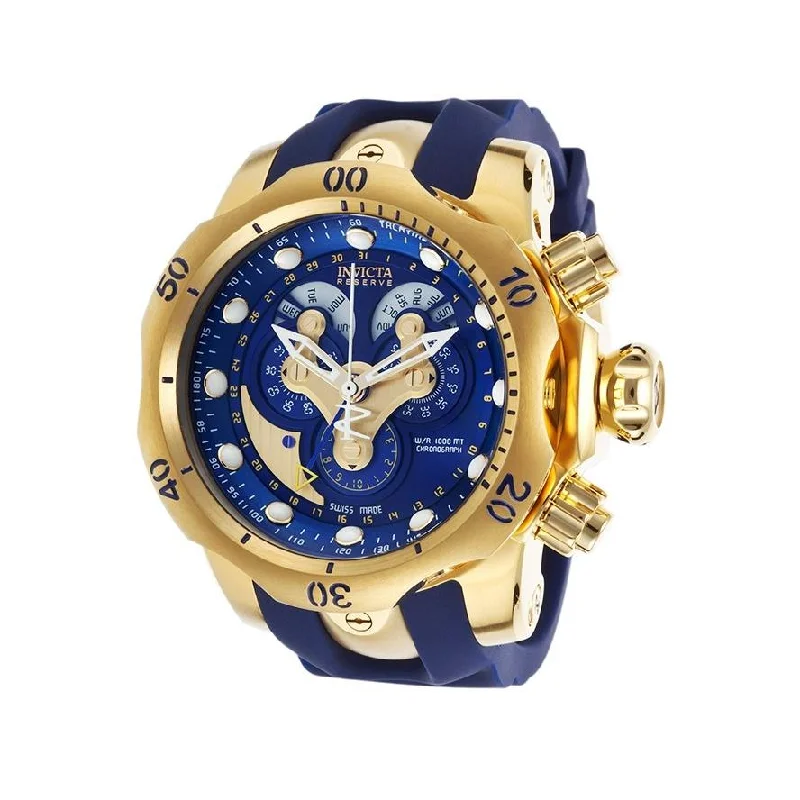 Crystal strap watches-Invicta Men's 14465 Reserve Venom Chronograph Blue and Gold-Tone Polyurethane and Stainless Steel Watch