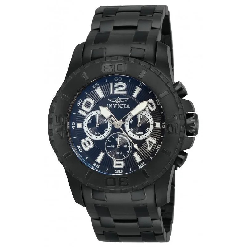 Gold bracelet watches-Invicta Men's 15025 Pro Diver Chronograph Black Stainless Steel Watch