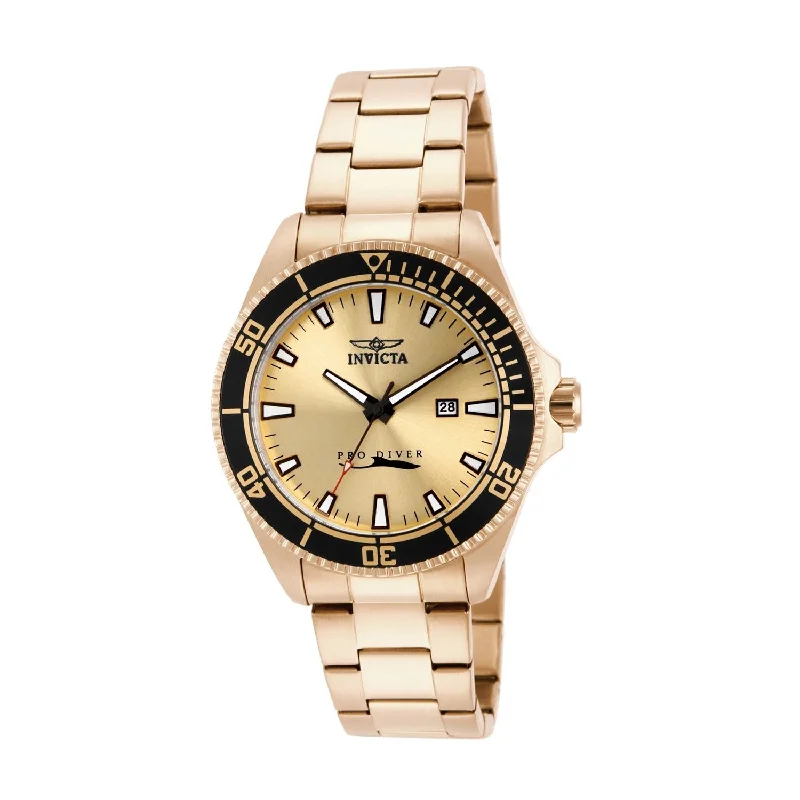 Crystal face watches-Invicta Men's 15186 Pro Diver Gold-Tone Stainless Steel Watch