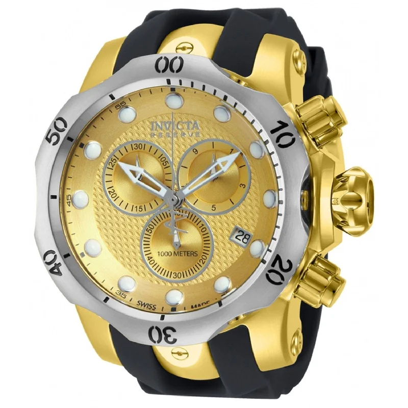 Patterned strap watches-Invicta Men's 16151 Venom Chronograph Black and Gold-tone Polyurethane and Stainless Steel Watch