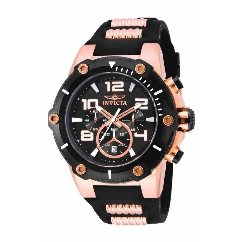 Crafted leather watches-Invicta Men's 17201 Speedway Chronograph Black and Rose-Tone Polyurethane and Stainless Steel Watch