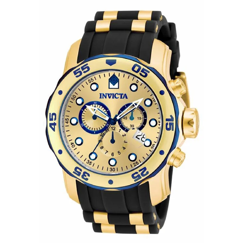 Classic round watches-Invicta Men's 17887 Pro Diver Scuba Multi-Function Black and Gold-Tone Polyurethane Watch