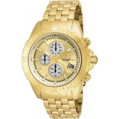 Patterned strap watches-Invicta Men's 18854 Aviator Multi-Function Gold-Tone Stainless Steel Watch