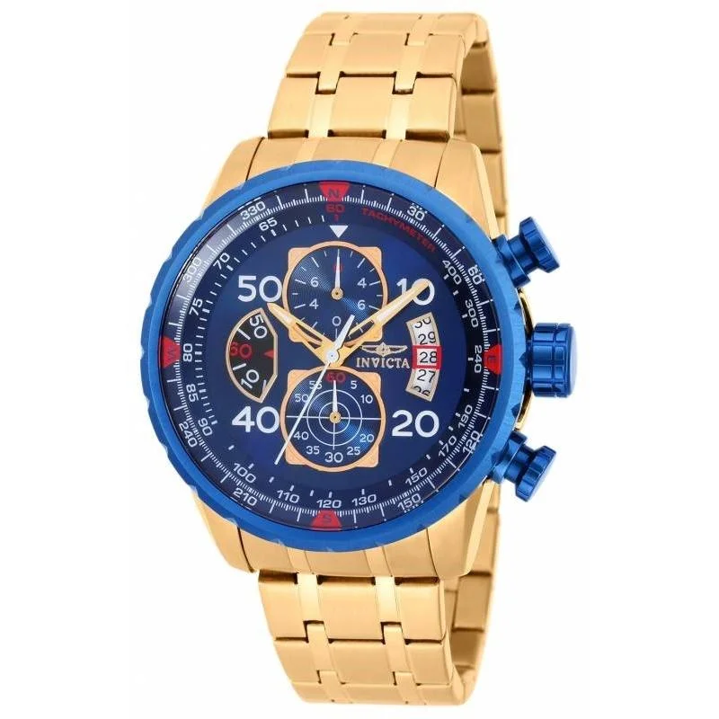 Retro analog watches-Invicta Men's 19173 Aviator Chronograph Gold-tone Stainless Steel Watch