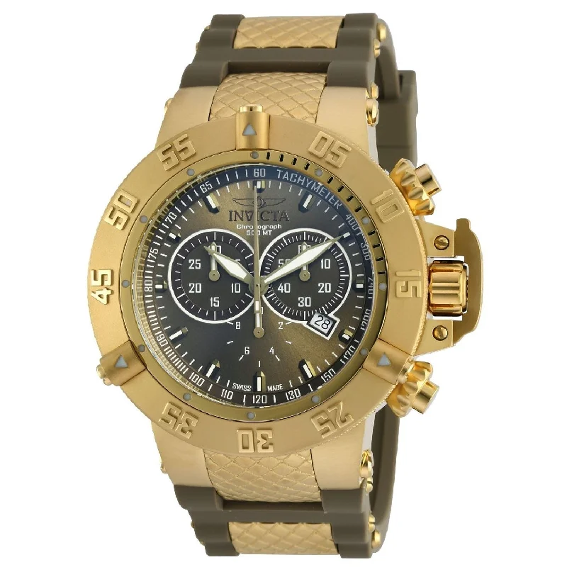 Gold tone watches-Invicta Men's 19339 Subaqua Noma III Chronograph Gold-Tone and Green Polyurethane and Stainless Steel Watch