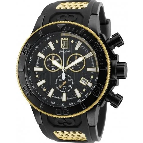 Gem encrusted watches-Invicta Men's 19577 Jason Taylor Chronograph Black and Gold-Tone Polyurethane and Stainless Steel Watch