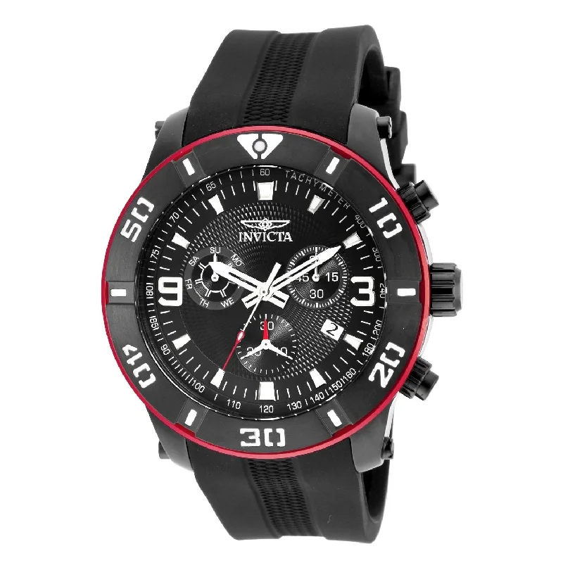 Crystal strap watches-Invicta Men's 19825 Pro Diver Chronograph Black Stainless Steel Watch