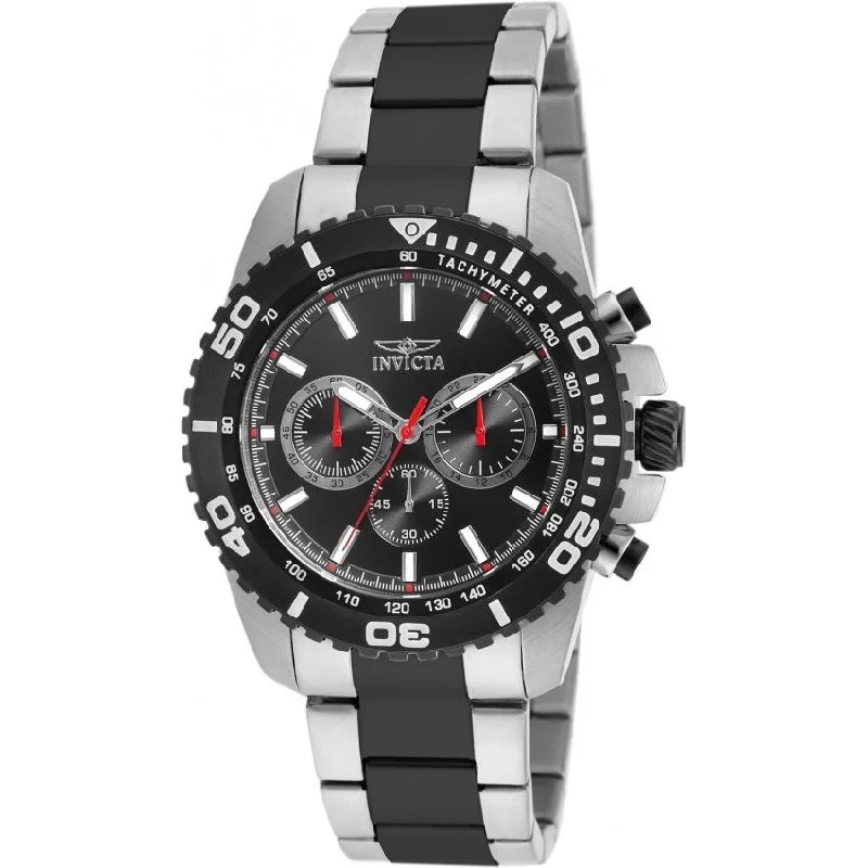 Mesh band watches-Invicta Men's 19844 Pro Diver Chronograph Black and Silver Stainless Steel Watch