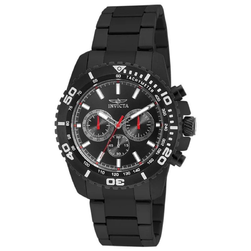 Two-tone strap watches-Invicta Men's 19848 Pro Diver Chronograph Black Stainless Steel Watch