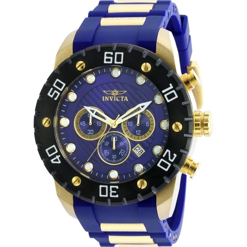 Sleek quartz watches-Invicta Men's 20280 Pro Diver Scuba Blue and Gold-Tone Polyurethane and Stainless Steel Watch