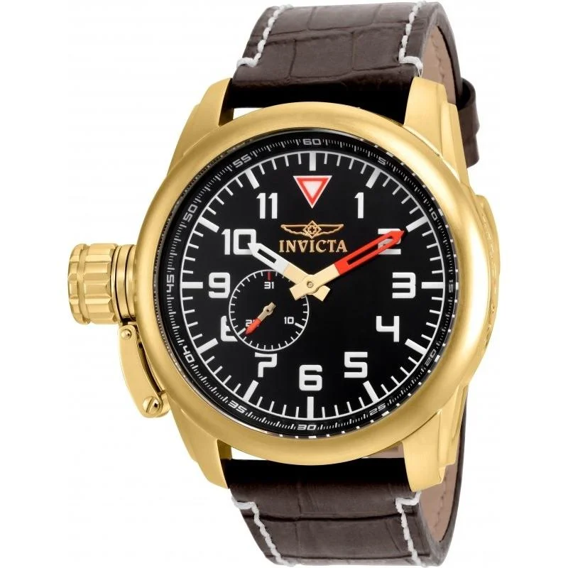 Vintage-inspired watches-Invicta Men's 20462 Aviator Black Leather Watch