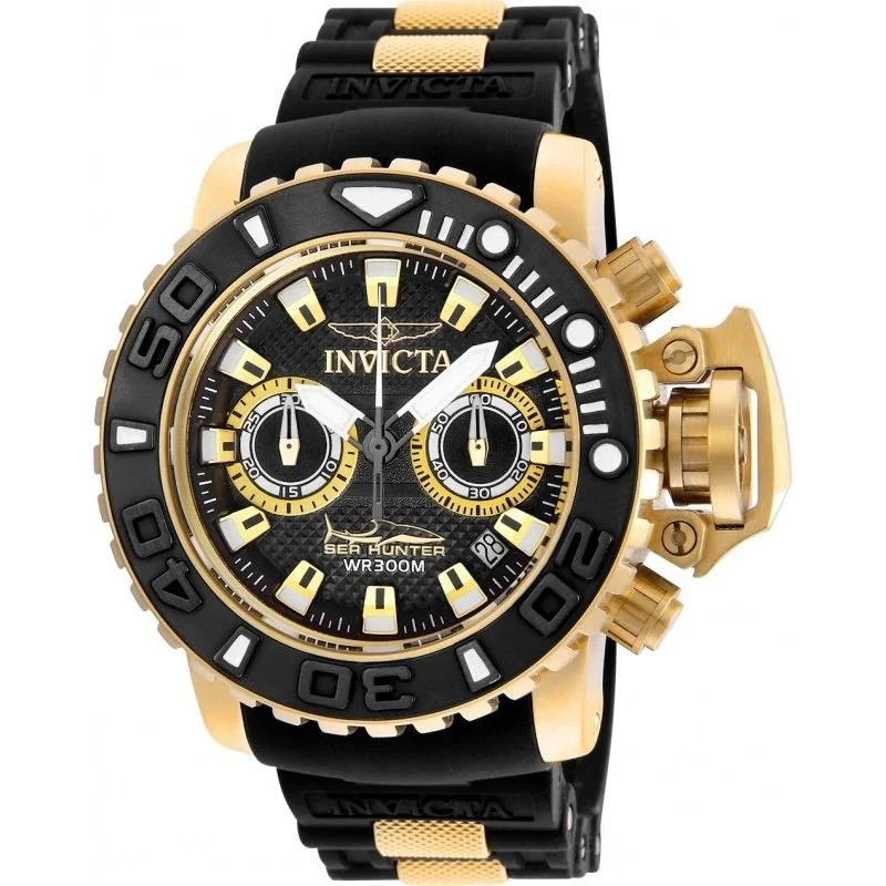 Everyday wear watches-Invicta Men's 20475 Sea Hunter Black and Gold-Tone Polyurethane and Stainless Steel Watch