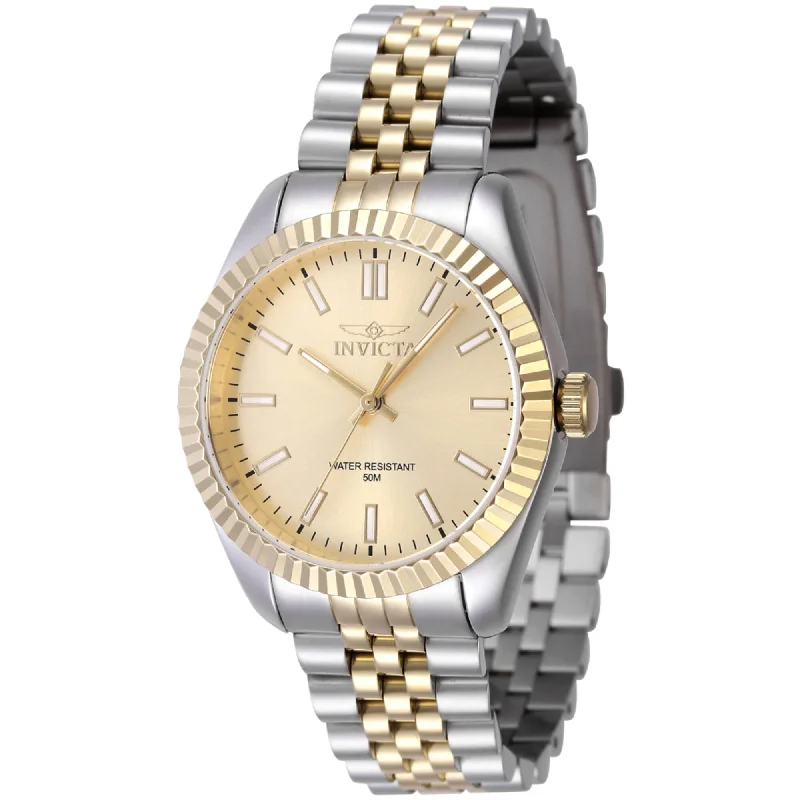 Steel mesh watches-Invicta Women's Quartz Watch - Specialty Gold Tone Dial Two Tone Bracelet | 47503