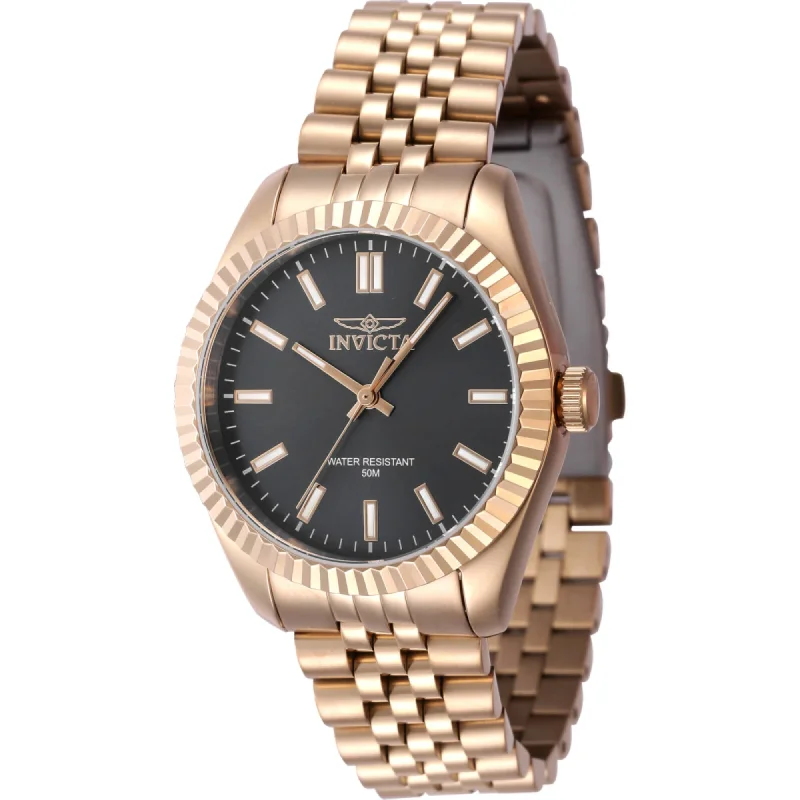 Gem encrusted watches-Invicta Women's Watch - Specialty Quartz Black Dial Rose Gold Tone Bracelet | 47508