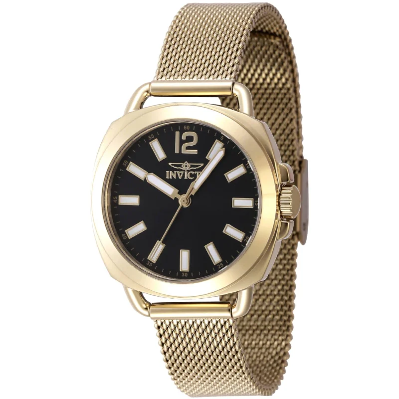 Oval gem watches-Invicta Women's Watch - Wildflower Black Dial Yellow Gold Mesh Bracelet | 47324