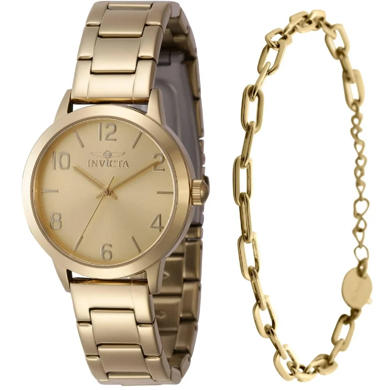 Silicone band watches-Invicta Women's Watch with Bracelet Set - Wildflower Quartz Gold Tone Dial | 47271