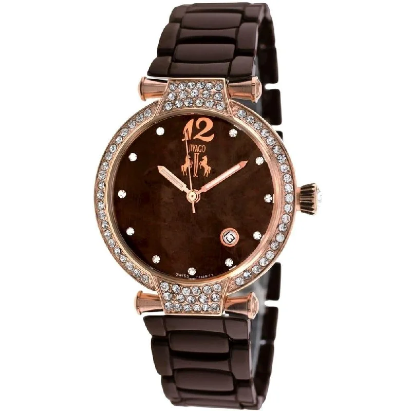 Oval face watches-Jivago Women's JV2212 Bijoux Crystal Brown Ceramic Watch