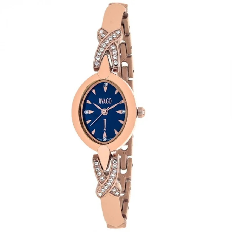 Gold tone watches-Jivago Women's JV3614 Via Crystal Rose Gold-Tone Stainless Steel with Sets of Crystal Watch