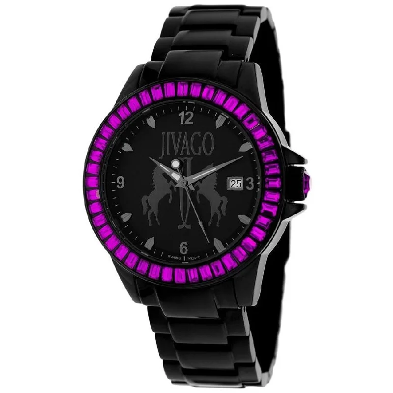 Square dial watches-Jivago Women's JV4212 Folie Black Stainless Steel Watch