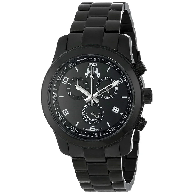 Textured band watches-Jivago Women's JV5220 Infinity Chronograph Black Stainless Steel Watch