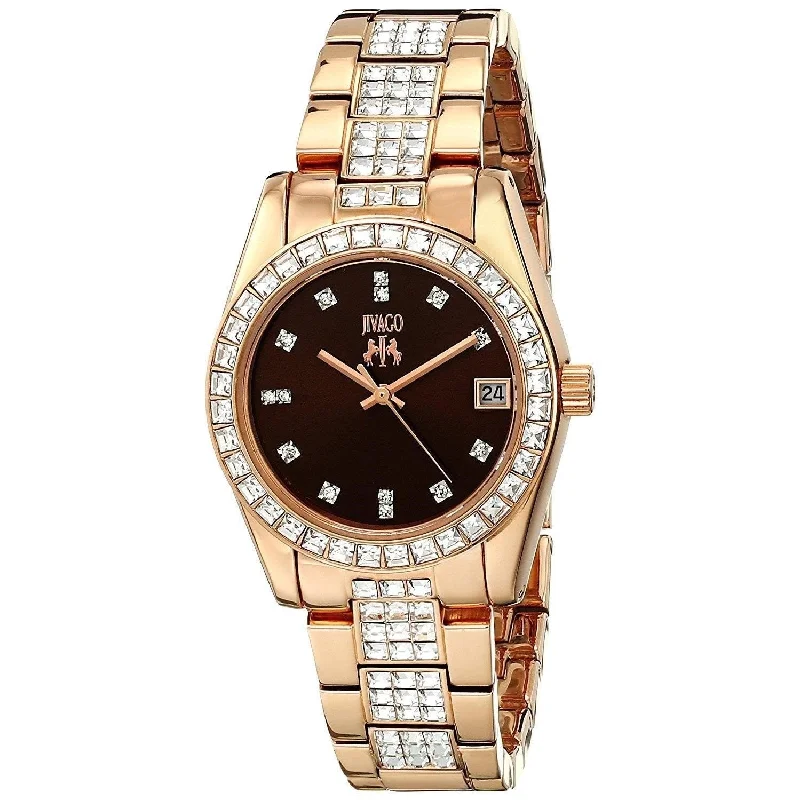 Steel mesh watches-Jivago Women's JV6413 Magnifique Crystal Rose Gold-Tone Stainless Steel with Sets of Crystal Watch