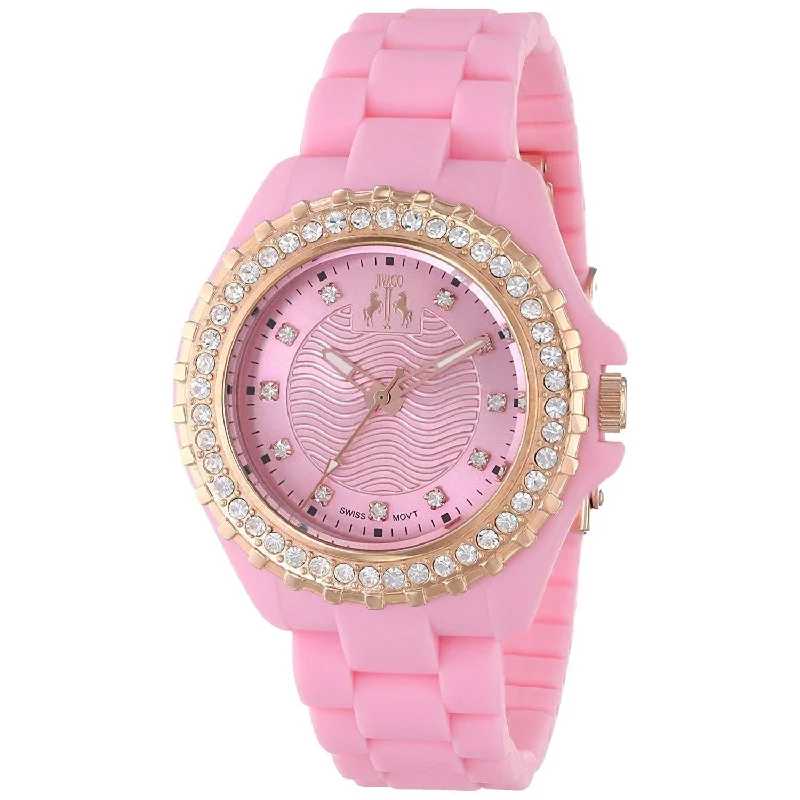 Patterned face watches-Jivago Women's JV8216 Cherie Crystal Pink Silicone Watch