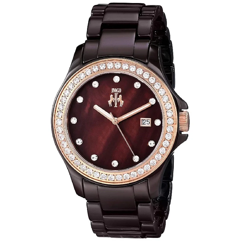 Sport chronograph watches-Jivago Women's JV9414 Ceramic Crystal Maroon Ceramic Watch