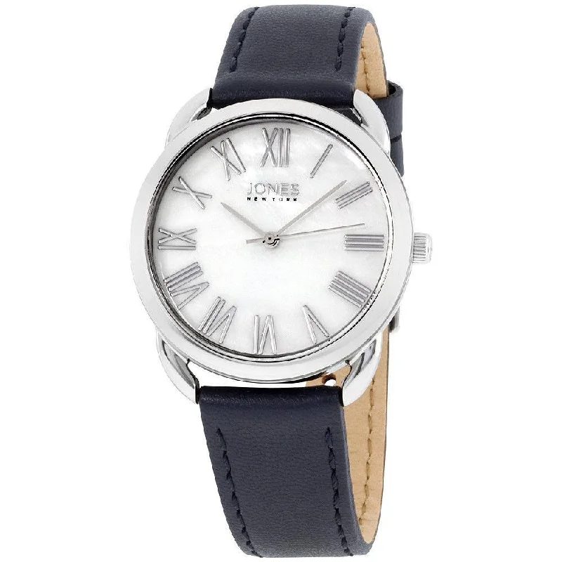 Oval gem watches-Jones New York Women's 11596S528-007 Blue Leather Watch