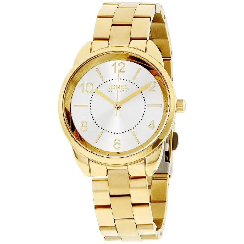 Floral bezel watches-Jones New York Women's 11746G528-005 Gold-Tone Stainless Steel Watch