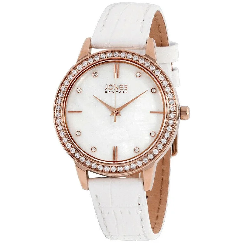 Gold bracelet watches-Jones New York Women's JNC11536R528-001 Jones New York White Leather Watch