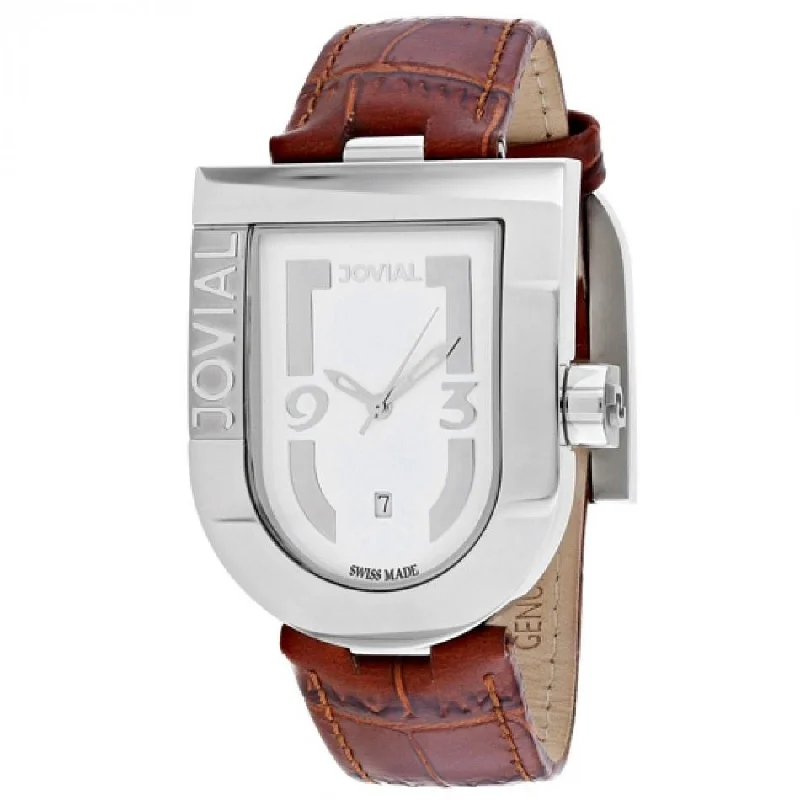 Two-tone watches-Jovial Men's 06406-GSL-01 Classic Brown Leather Watch