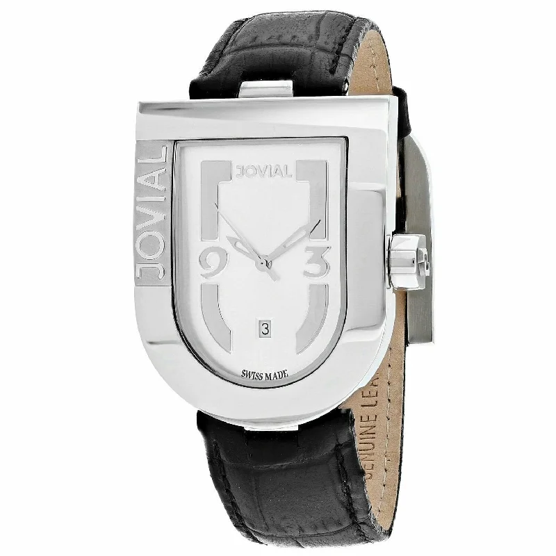 Casual canvas watches-Jovial Men's 06406-GSL-02 Classic Black Leather Watch