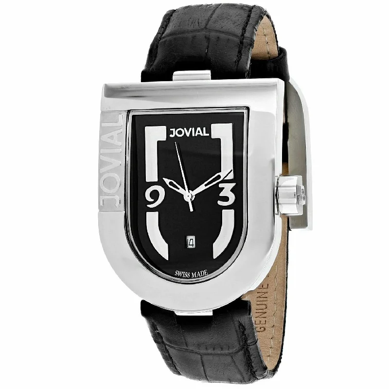 Petite face watches-Jovial Men's 06406-GSL-04 Classic Black Leather Watch