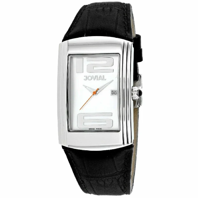 Mother-of-pearl watches-Jovial Men's 08004-GSL-20 Classic Black Leather Watch