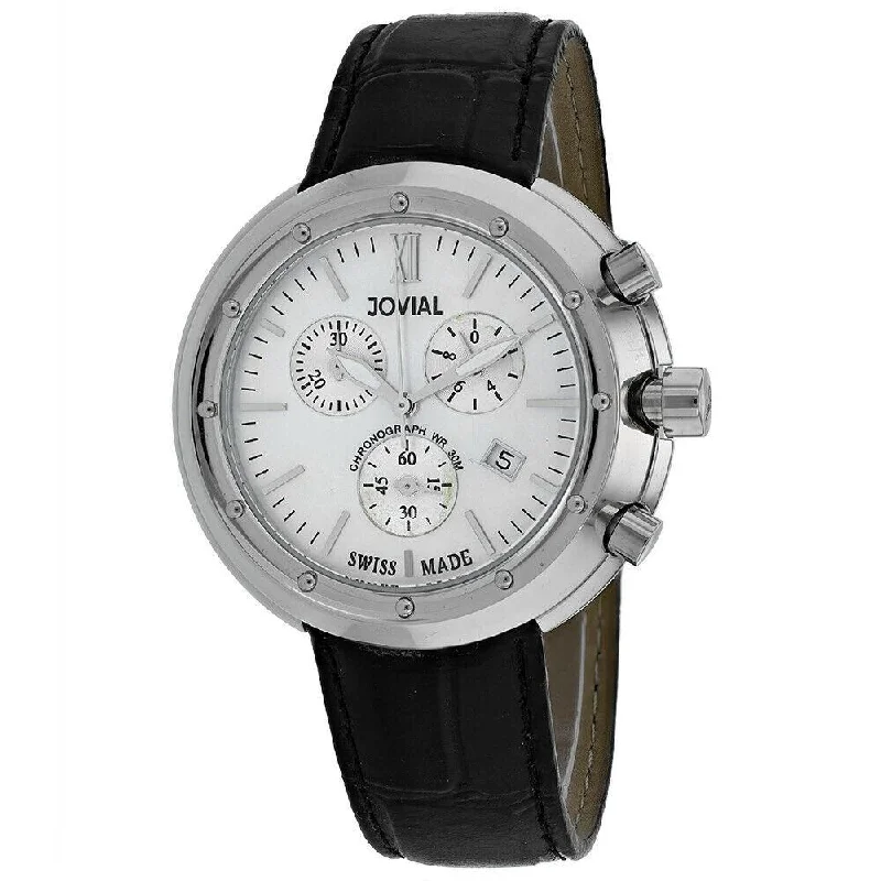 Vintage-inspired watches-Jovial Men's 11078-MSLC-20 Jovial Chronograph Black Leather Watch