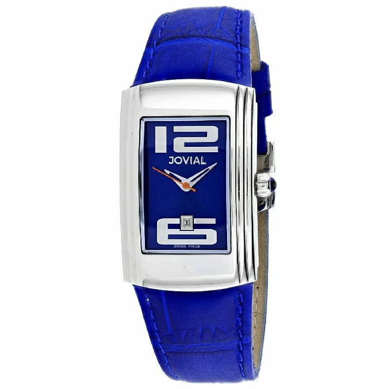 Solar-powered watches-Jovial Women's 08007-LSL-03 Classic Blue Leather Watch