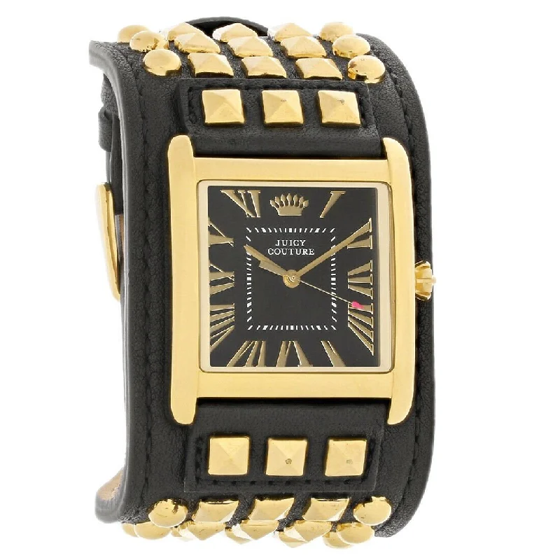 Gold bracelet watches-Juicy Couture Women's 1901061 Darby  Black Leather Watch