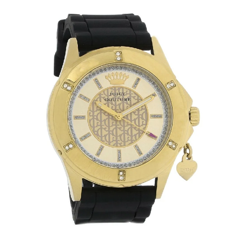 Elegant gold watches-Juicy Couture Women's 1901196 Rich Girl Black Rubber Watch