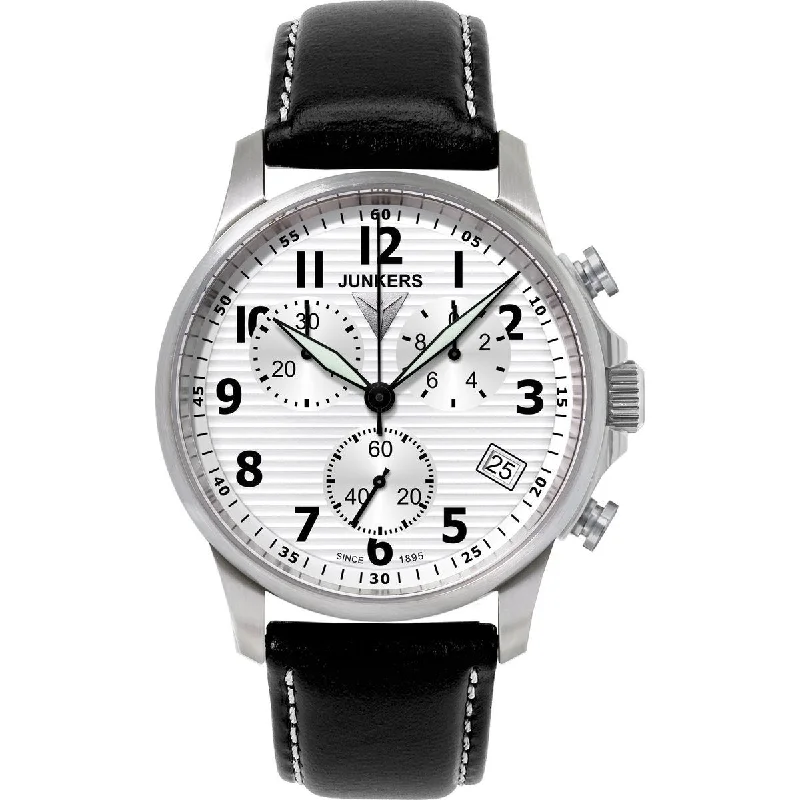 Floral dial watches-Junkers Men's 6890-1 Chronograph Black Leather Watch